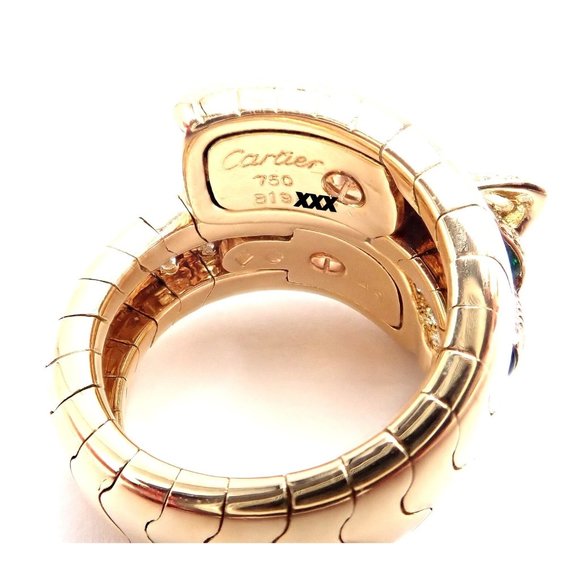 Authentic! Cartier Panther 18k Yellow Gold Diamond Emerald Onyx Band Ring - Picture 6 of 11